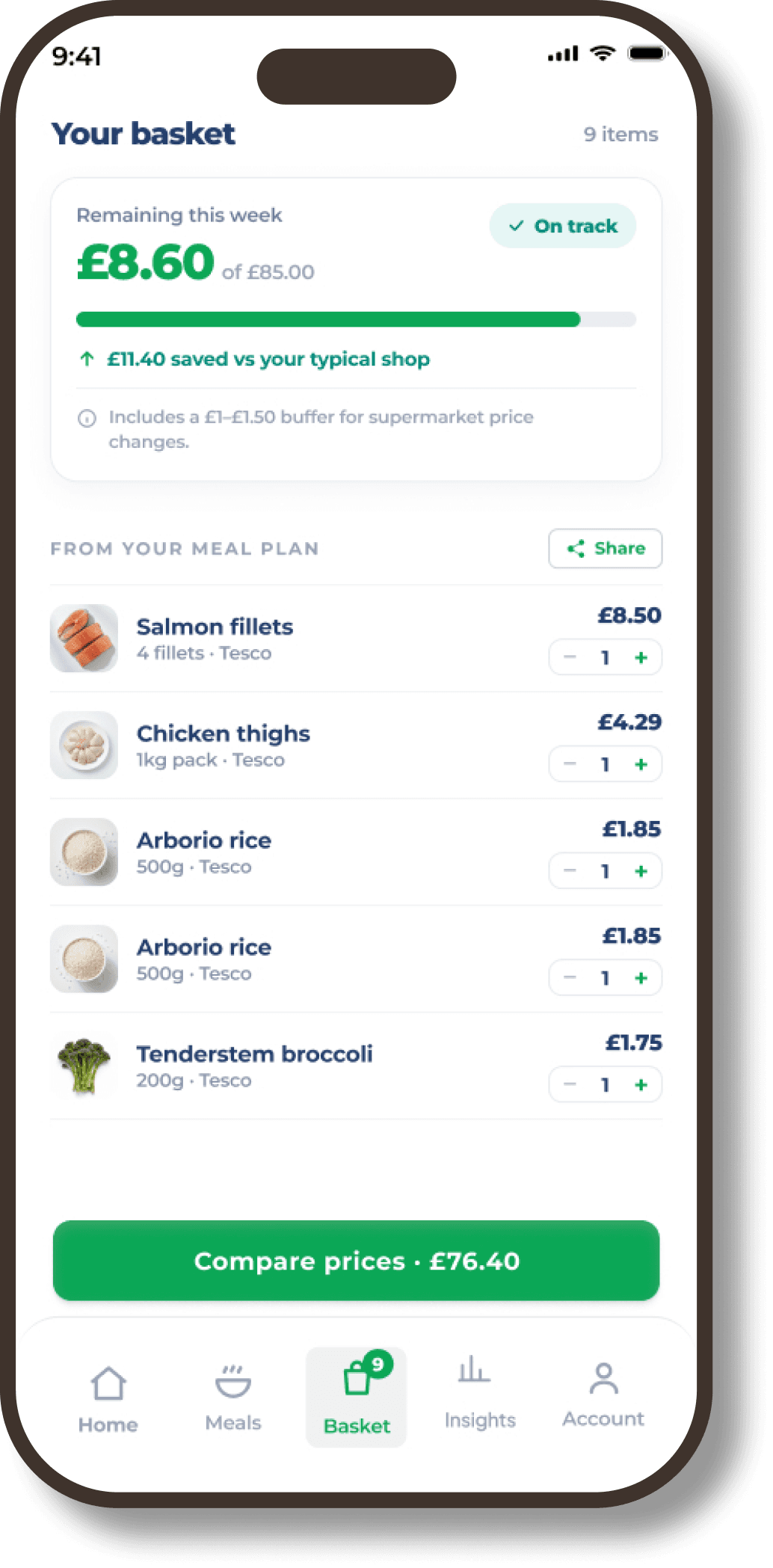 Live Basket Tracking in the Spend Pilot app